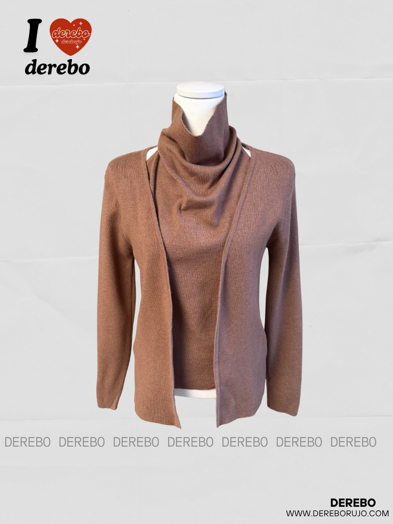 Turtleneck Layered Long-Sleeved Knit Cardigan