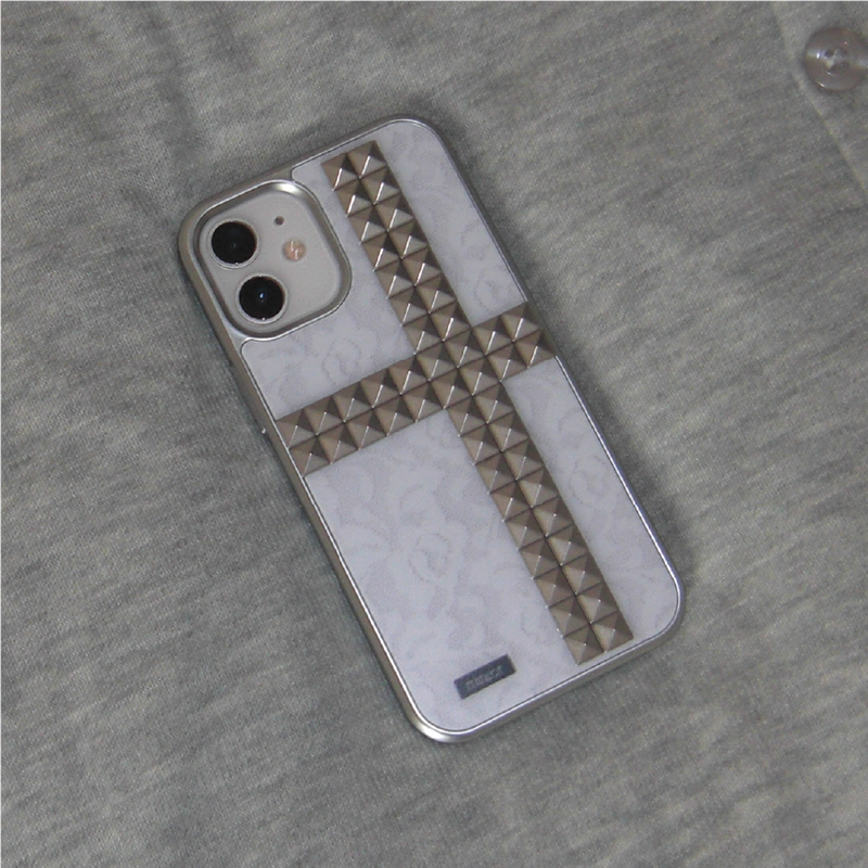 [MADE] rosy lace magsafe silver glass bumper case (studed)
