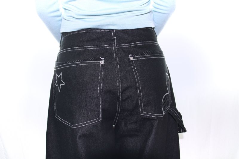Star stitch balloon wide denim pants