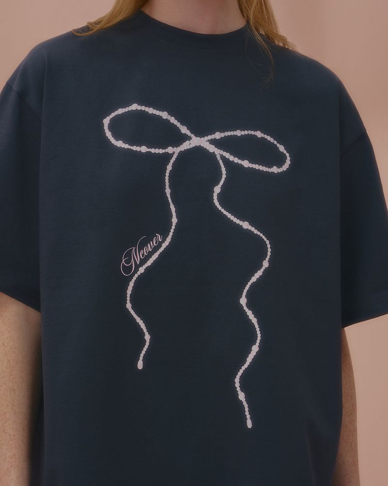 WAVE PEARL RIBBON TSHIRT-CHARCOAL