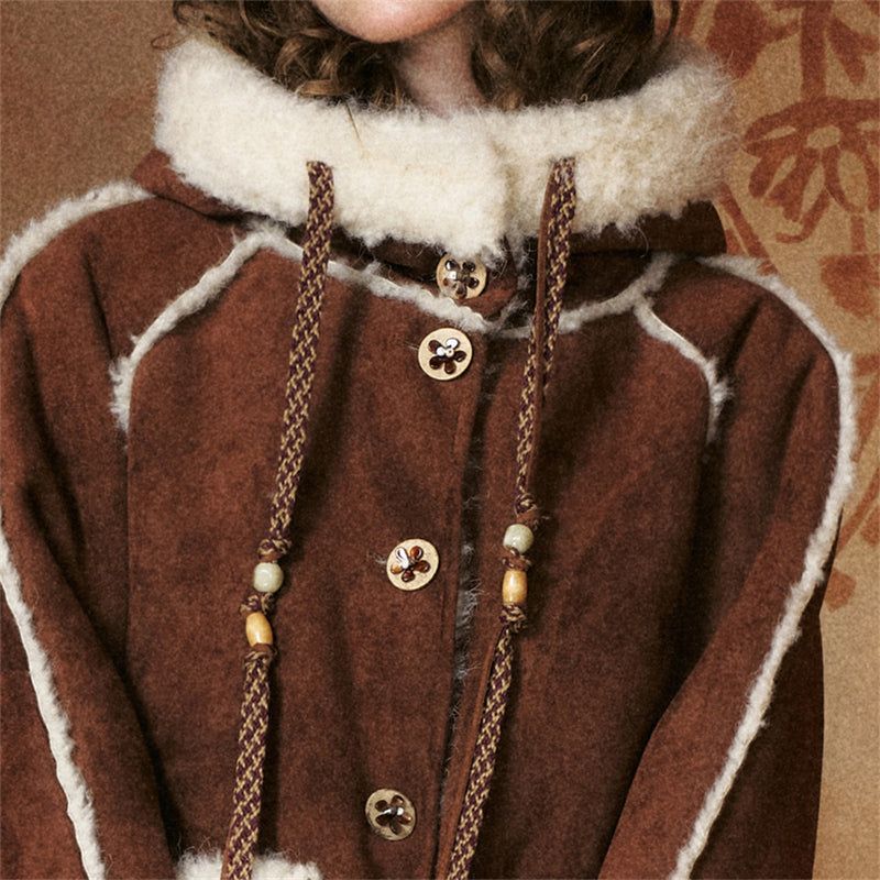 Flower Button Duffle Shearling Coat
