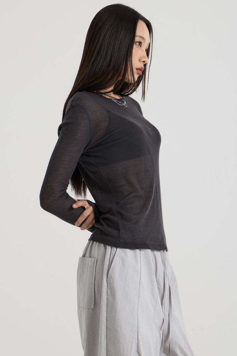 French Wool Tencel Long Sleeve, Charcoal