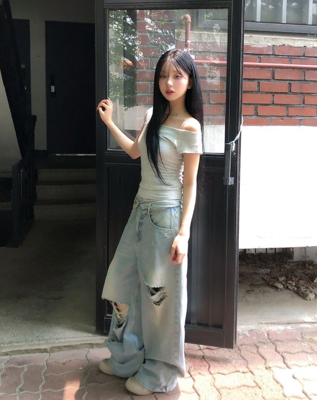 Coats Reverse Damage Wide Denim Pants
