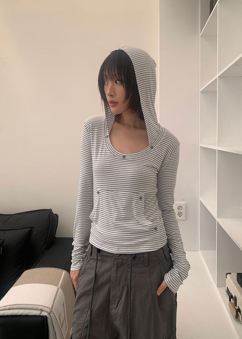 RIVET STRIPE HOOD TEE