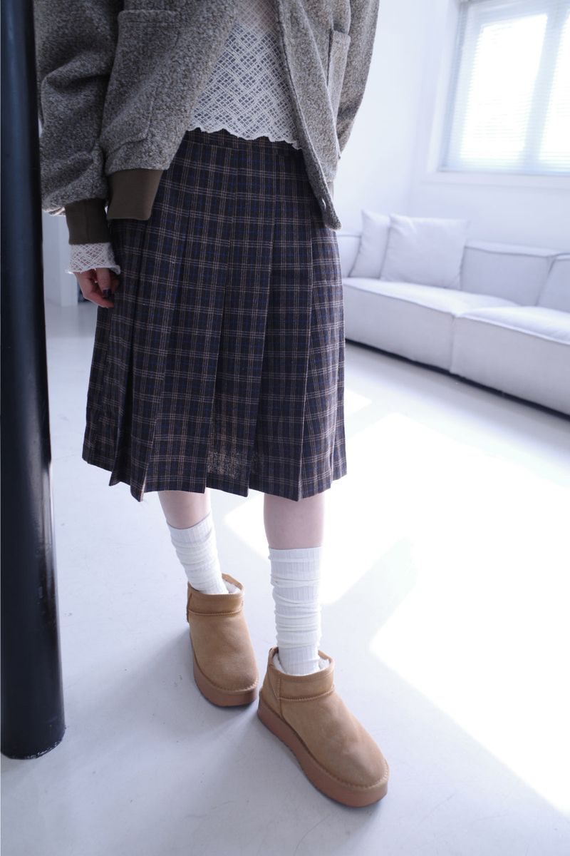 Hose check pleats midi sk (2color)