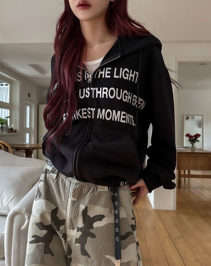 Moments Lettering Semi Crop Hood Zip-Up