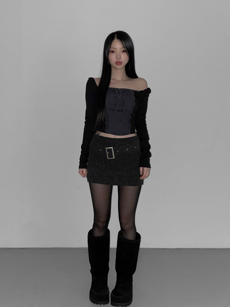 cream belt knit skirt(2 color)