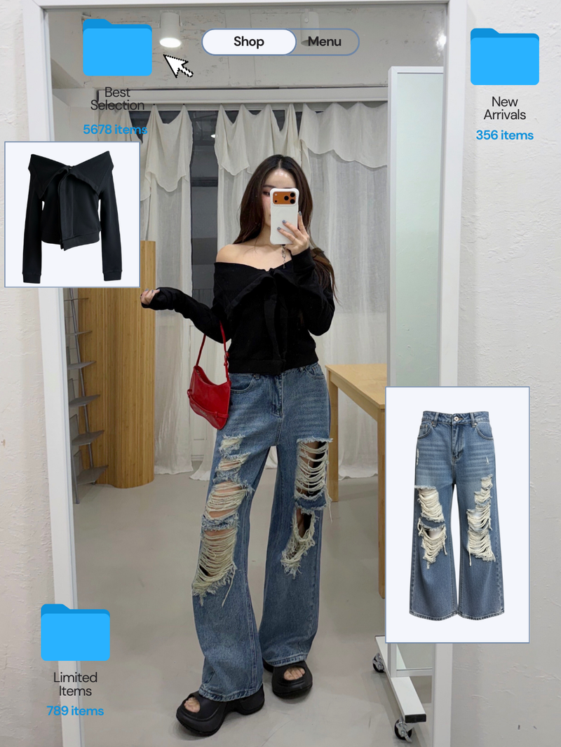Vintage open wide denim pants