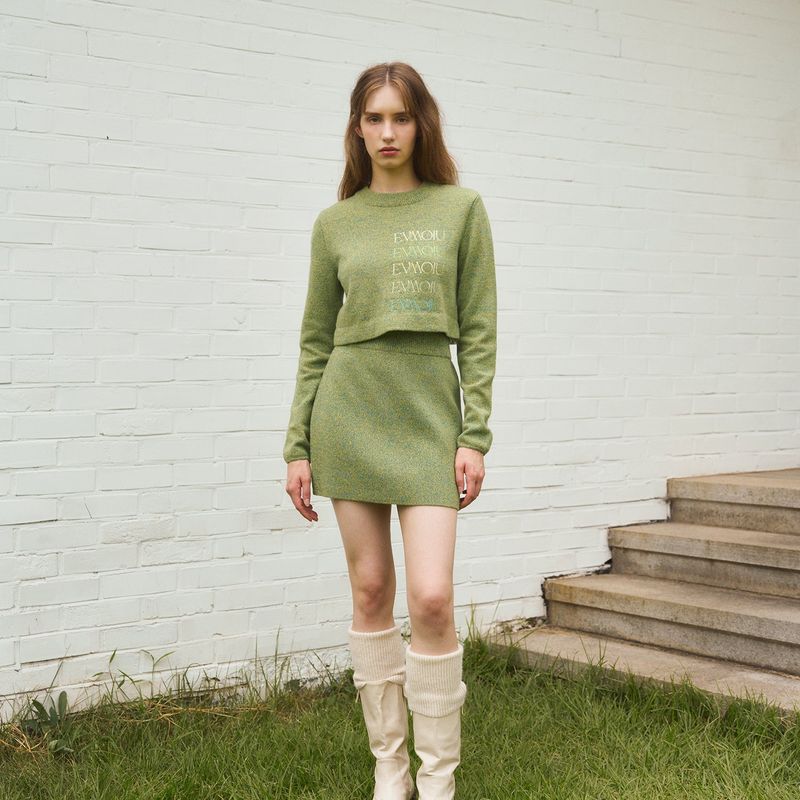 ALPACA EMBROIDERY CROP KNIT - MINT GREEN