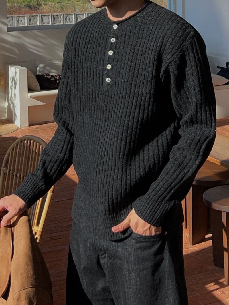 Stoic Henley-Neck Wool Knit (4 Colors)