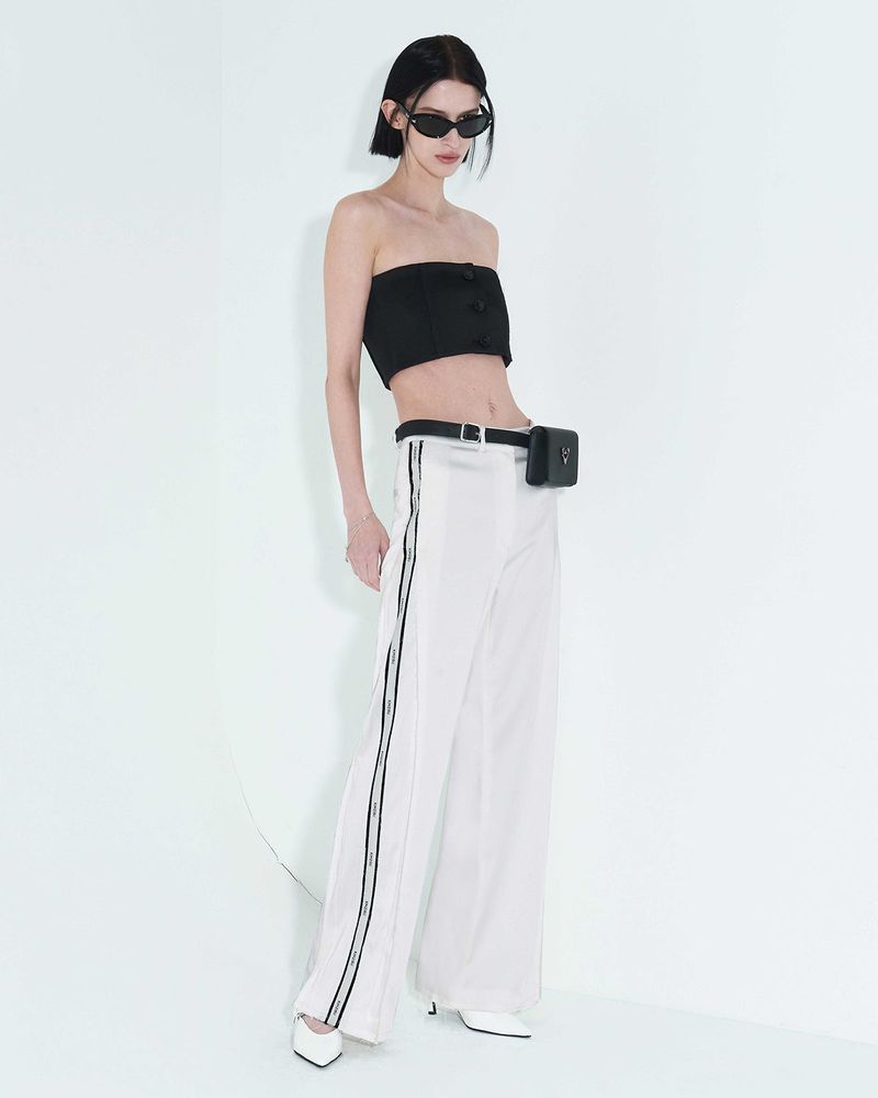 Raw Edge Button Tube Top _ Black