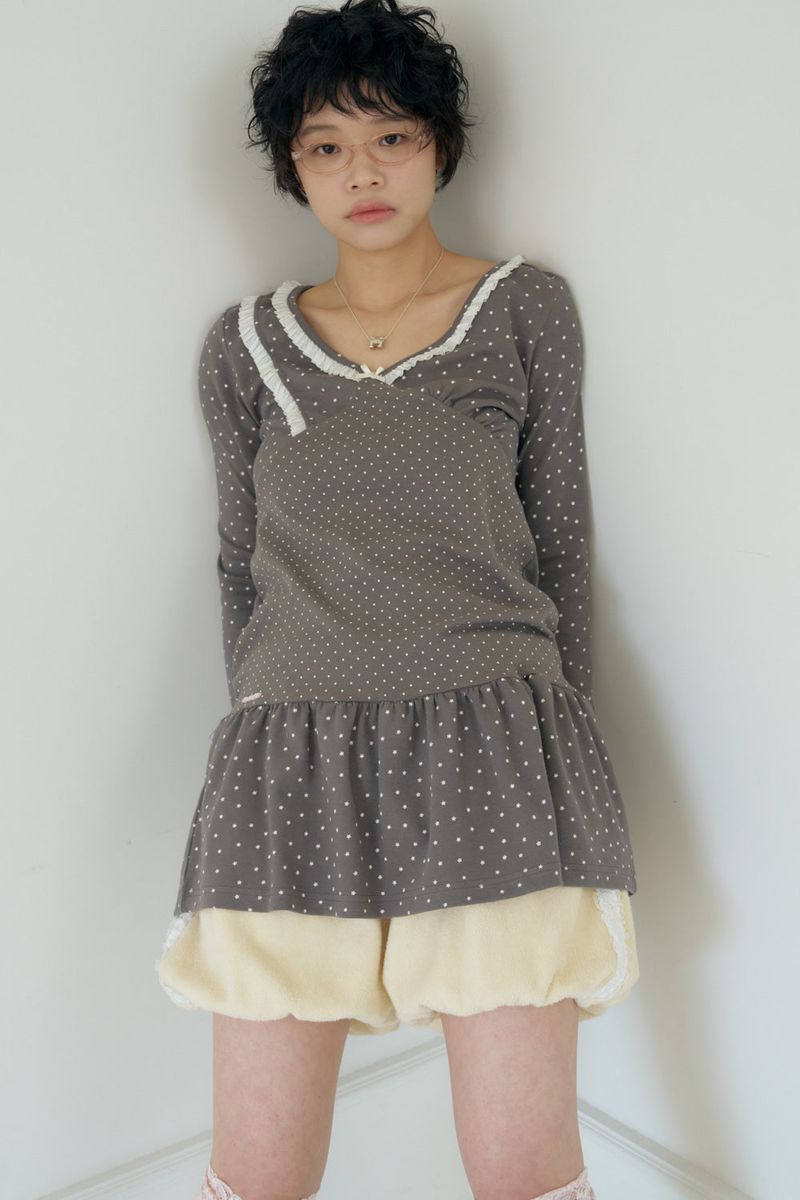 STARRY LACE SHIRRING DRESS (CHACOAL)