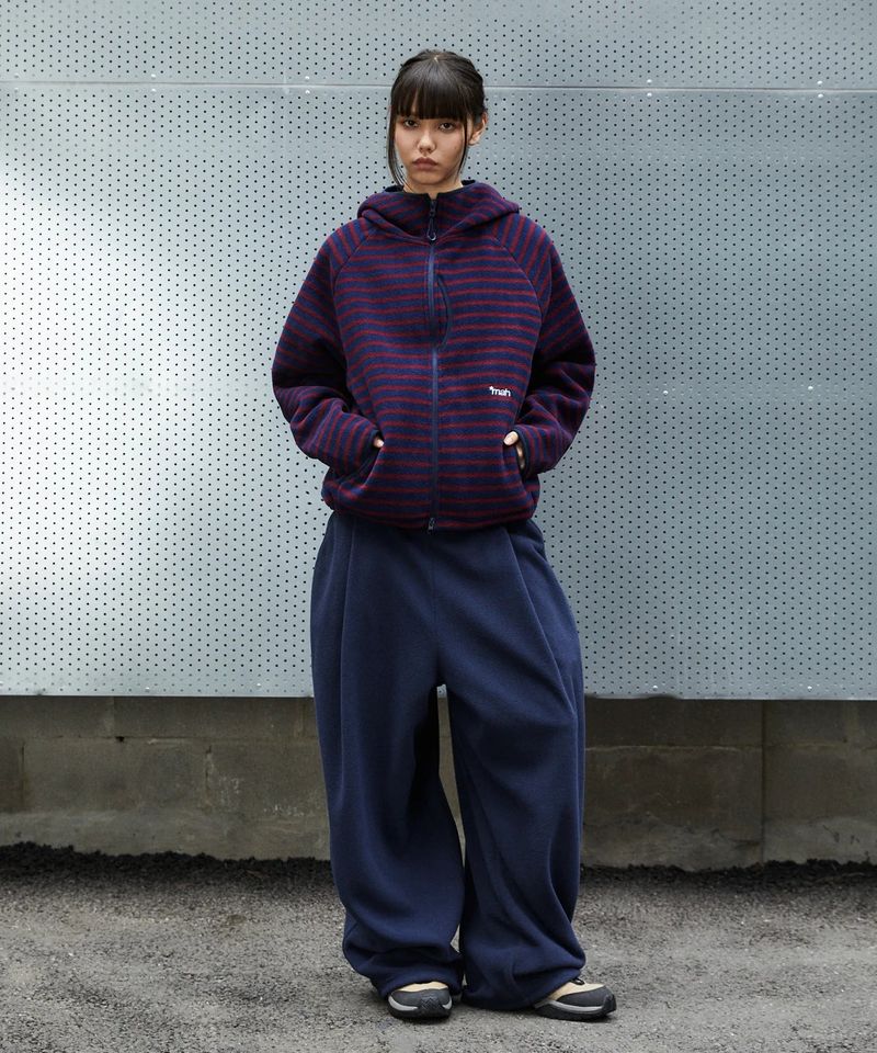 mahagrid（マハグリッド）の「STRIPE HOODED FLEECE ZIP UP_NAVY（Tops）」