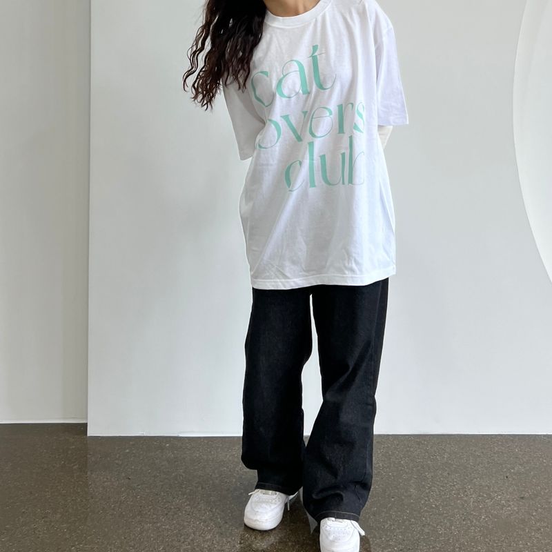 CAT LOVERS CLUB MINT LETTERING T-SHIRTS(3 COLORS)