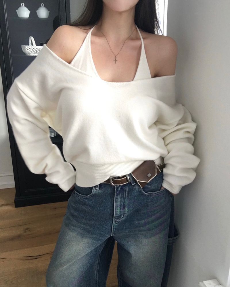 V-Neck Knit & Tank Top Set