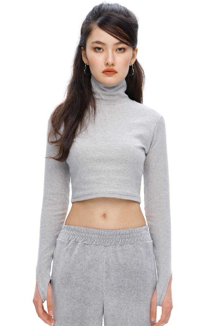 ITZAVIBE（イッザバイブ）の「[IT004-10] HIGHNECK CROP T-SHIRTS GRAY（Tops）」
