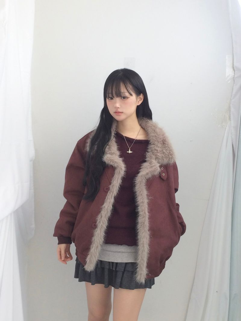Milkfur high neck suede jumper