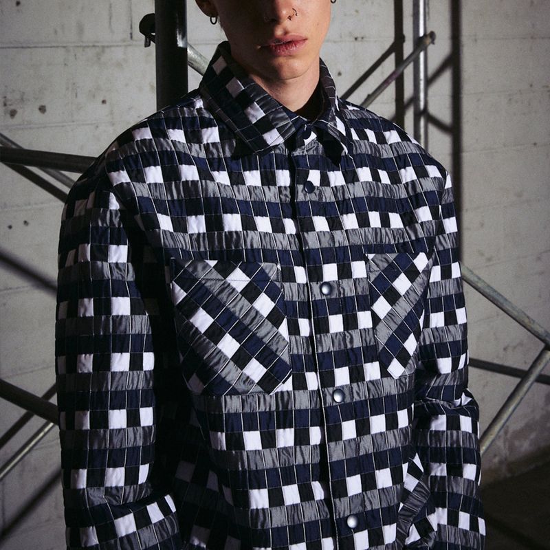 F8KE CHEMICAL CLUB(フェイクケミカルクラブ)の「NAVY CHECERED PADDED SHIRT(Jackets/Outerwear)」