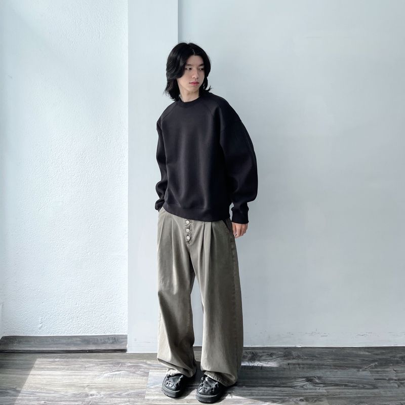 Vintage Washed Button-Fly  Wide Trousers