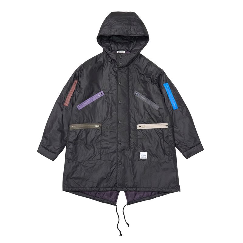 ZIPPER OVERSIZED FISHTAIL PARKA BLACK / KHAKI