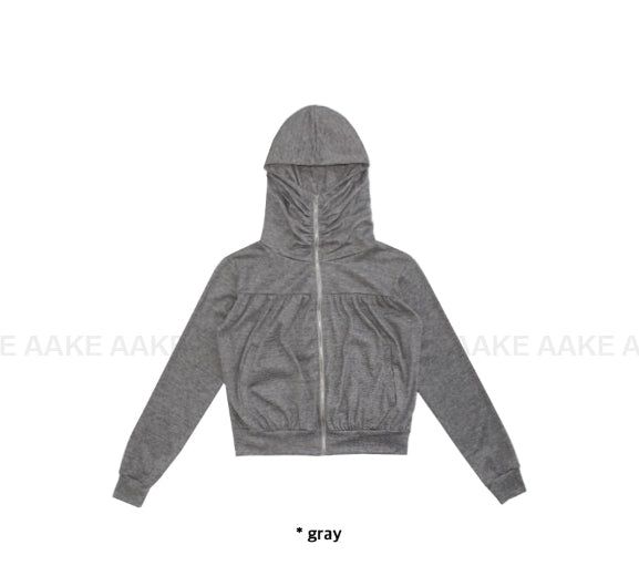 SHIRRING HIGH NECK ZIP-UP