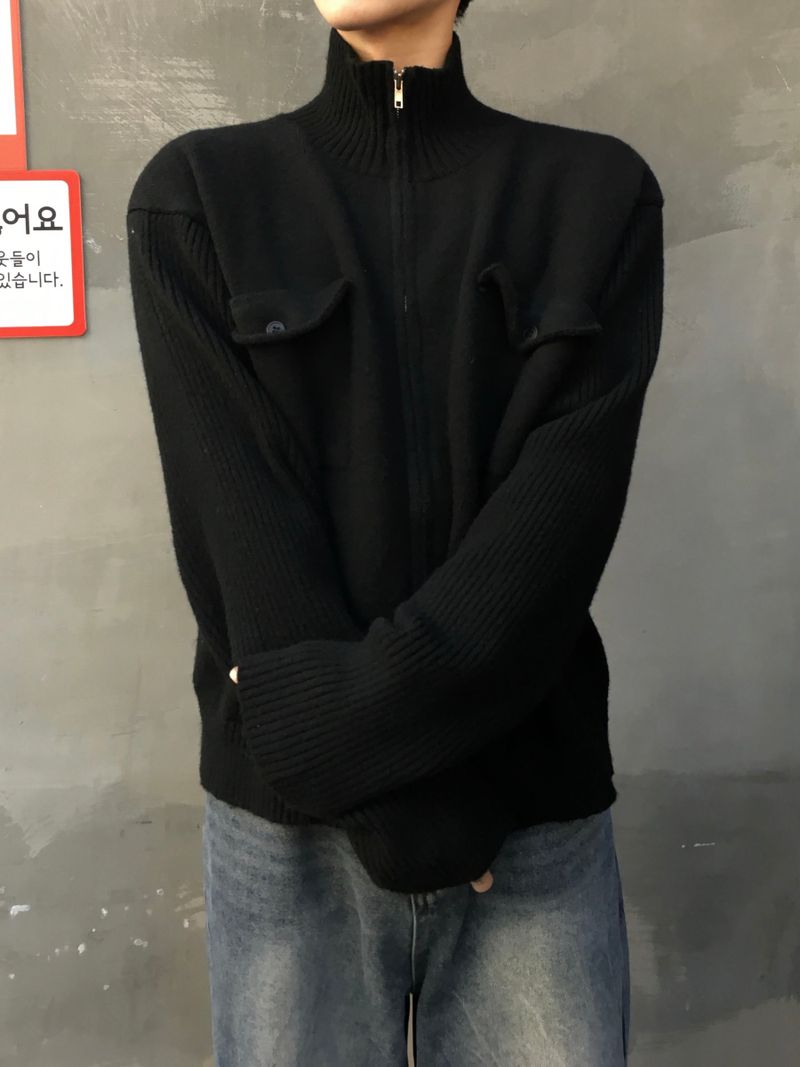 By One Flap High Neck Knit Zip-Up 2C