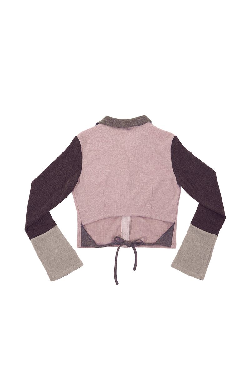 MULTICOLOR KNIT SHIRT # PINK BROWN