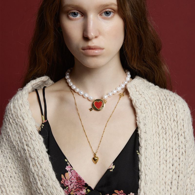 Cupid Heart Pearl Necklace_Gold