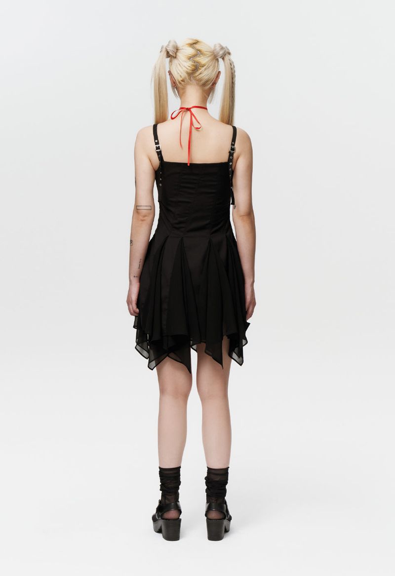  STUDDED GODET DRESS (BLACK)