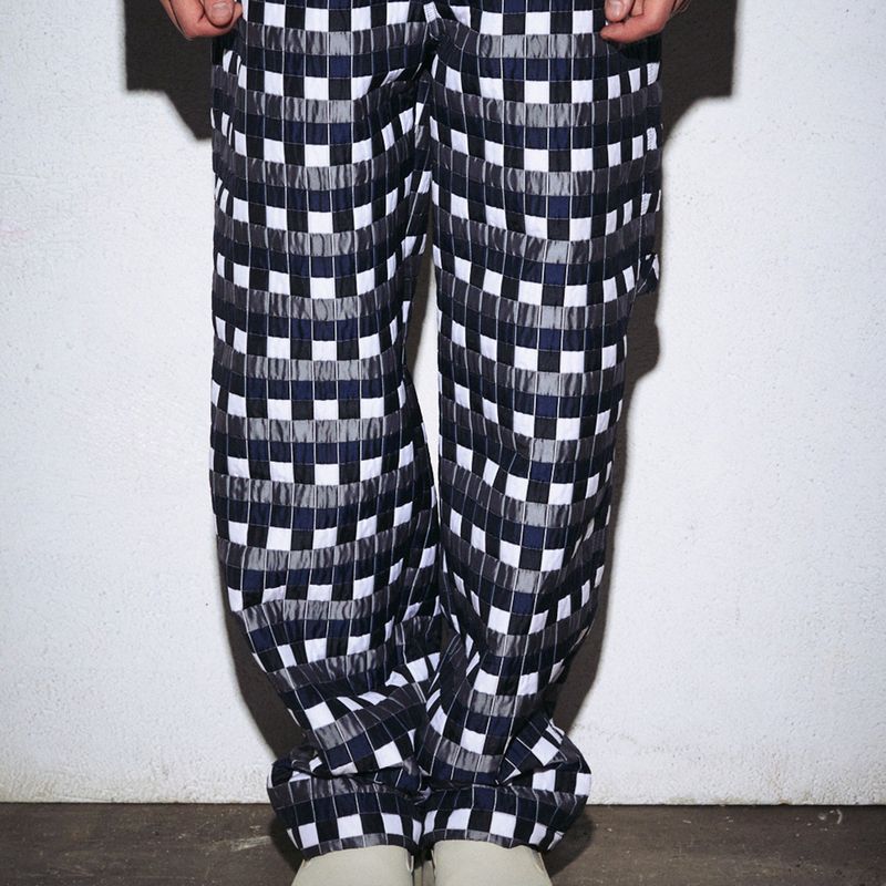 NAVY CHECKERED BAGGY PANTS