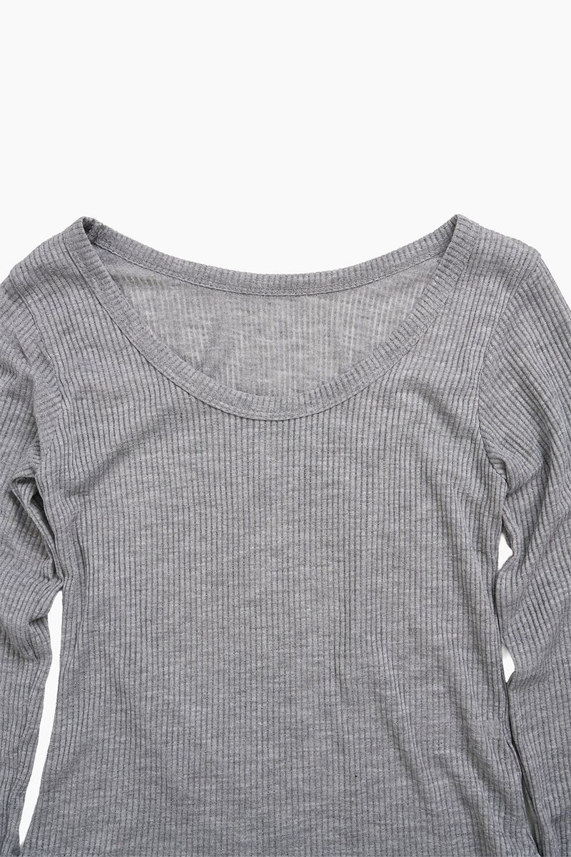 Summer U-neck Ribbed Long Sleeve