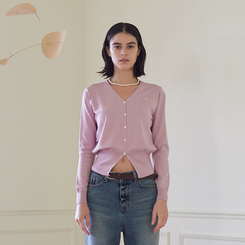 RIBBED HEM CARDIGAN (PINK)