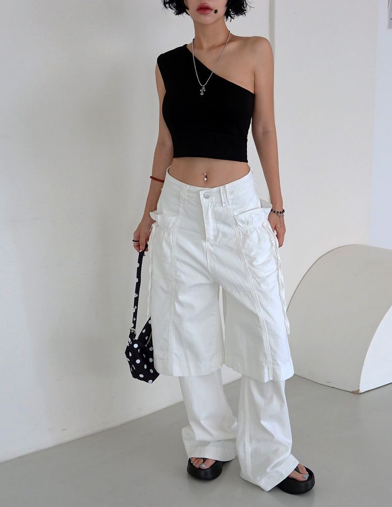 Rose Cosage 3ps Detachable Unbalanced Shoulder Sleeveless