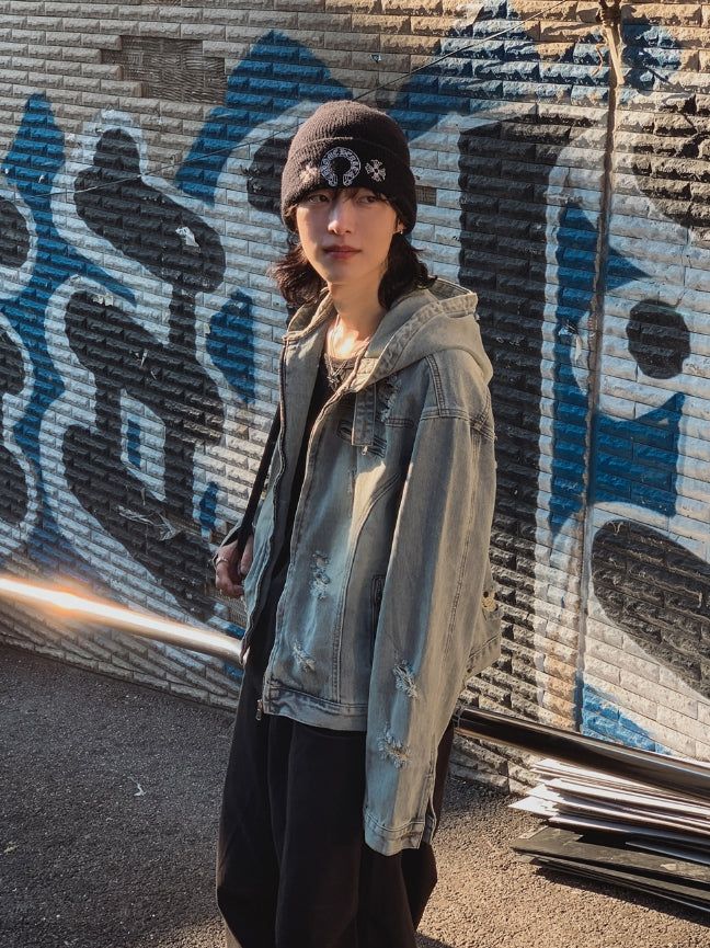 Chris damage hooded denim jacket