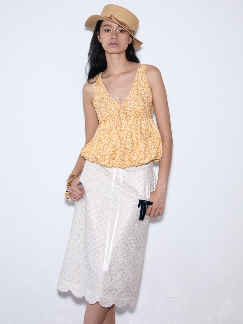 rirri SS25 バケーションウェア 100%コットン フローラル ブラウス - Resort Collection