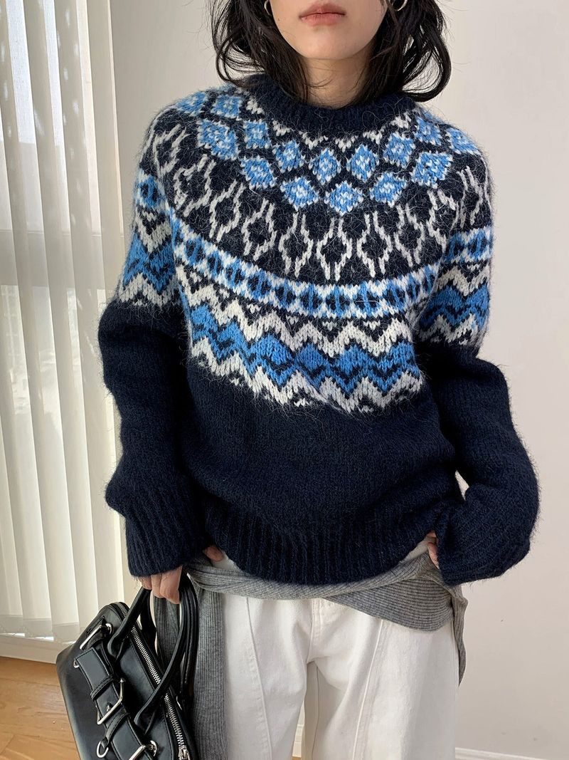 Irish Round Loose Fit Long Sleeve Knitwear