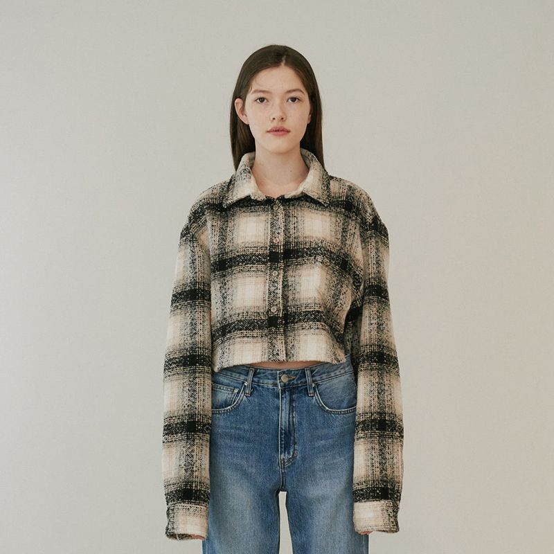 CROPPED CHECK JACKET (BEIGE)