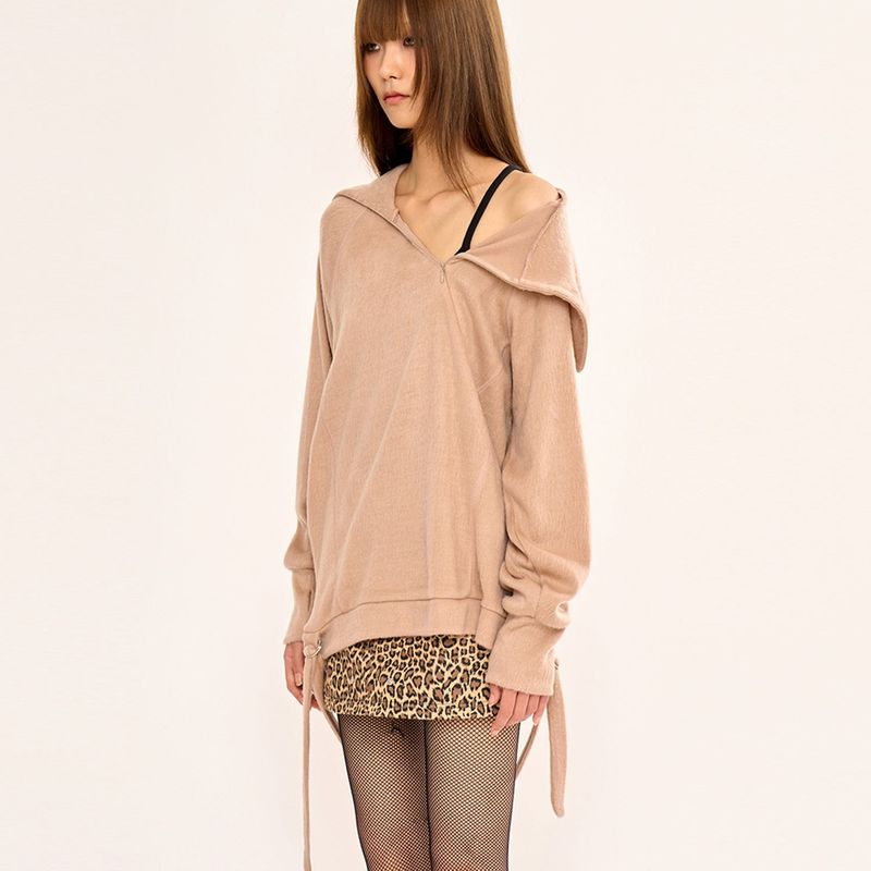 Hairy Zipslit Pullover - Camel