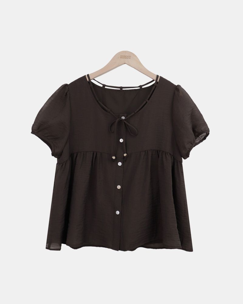 Yoka String Short-Sleeve Blouse