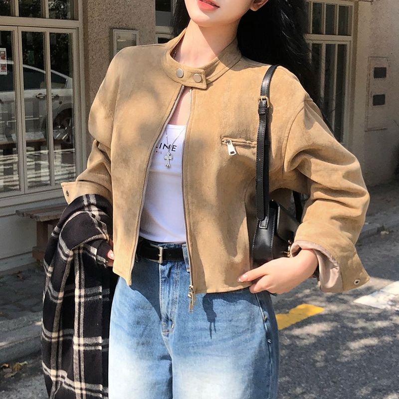 [BELLIDE MADE] BAND COLLAR, SUEDE CROP JACKET