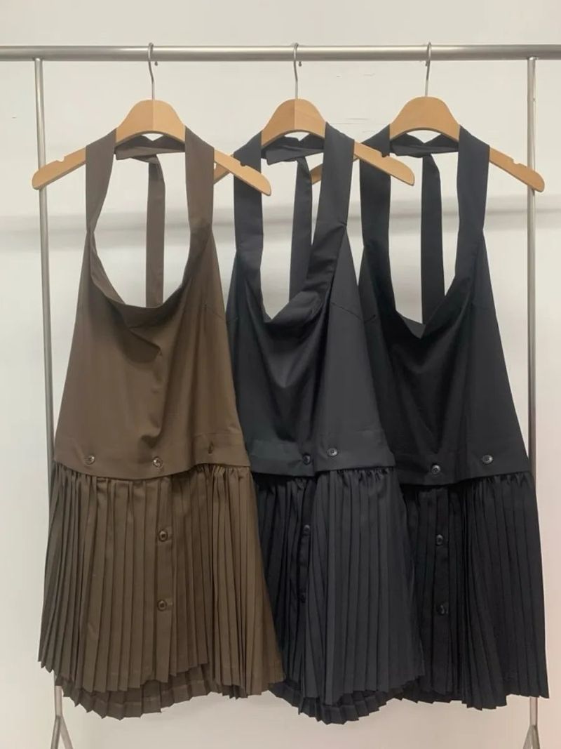 halter pleats layered dress