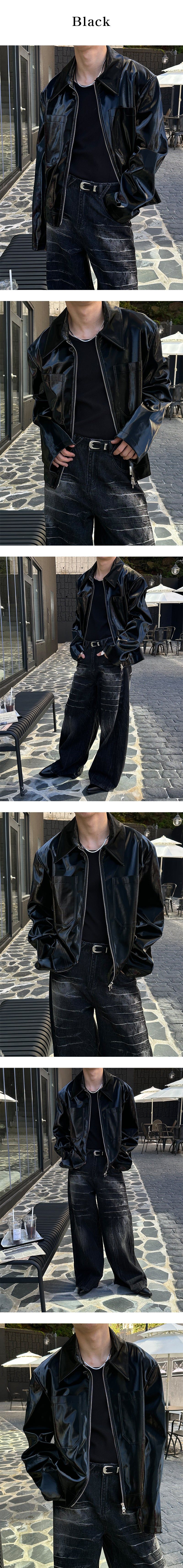 [F/W] Enamel leather short jacket(2color)