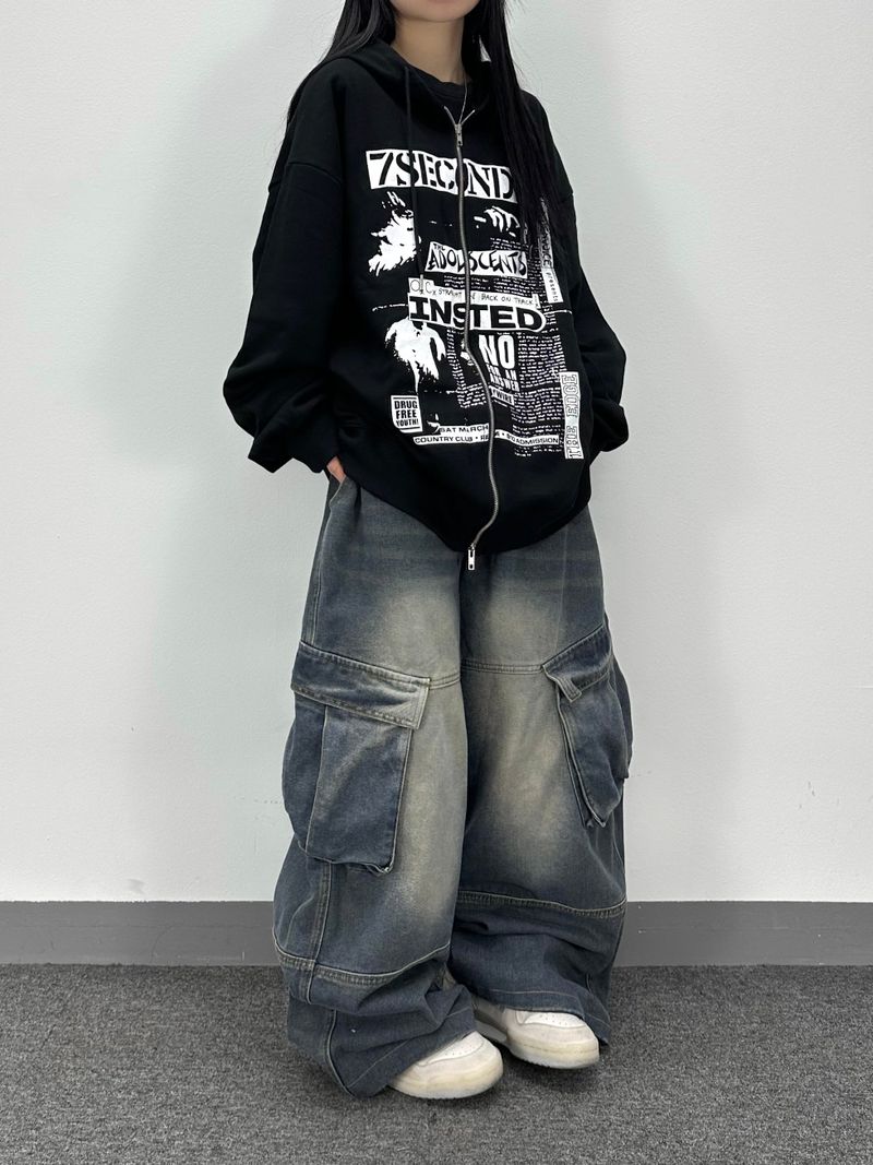 retro denim cargo pants