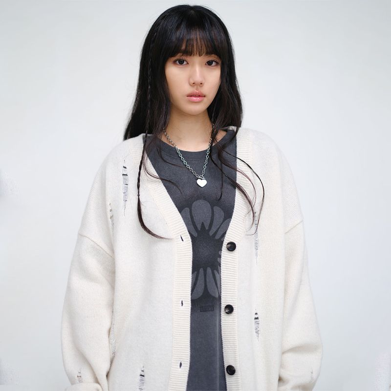 ULKIN（オルキン）の「[ULKIN] Damage V-neck Knitwear Cardigan_Ivory（Tops）」