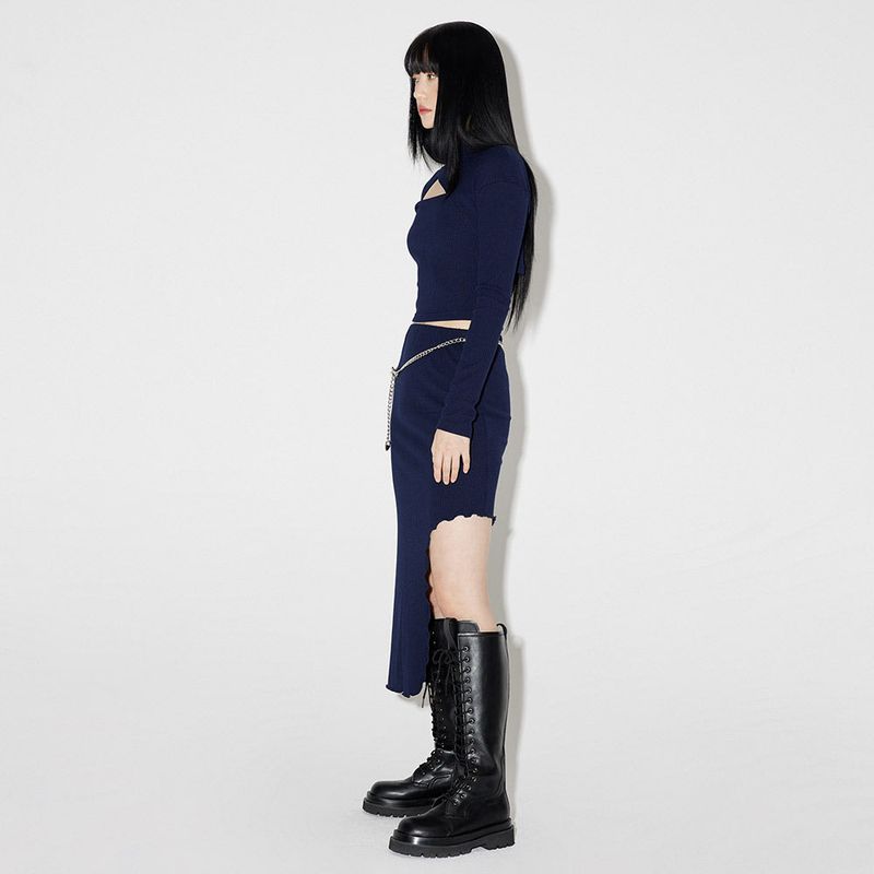 サイドオフミディアムスカート / Side-off Midi Skirt [NAVY]