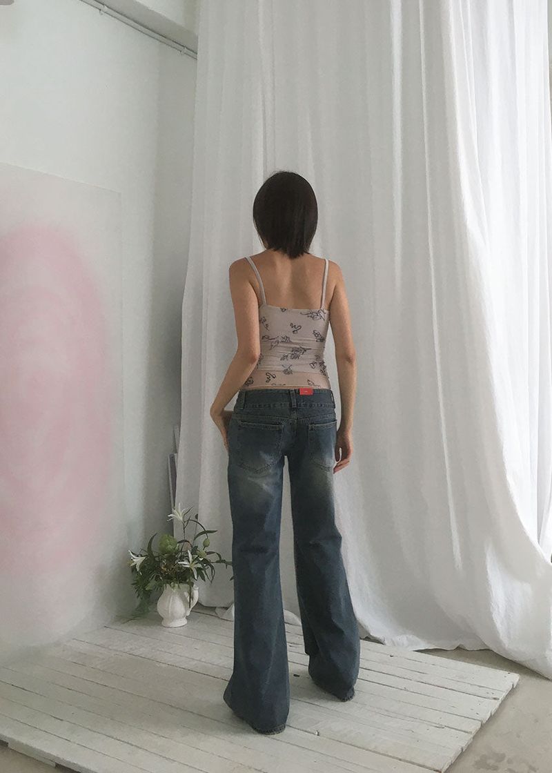 TWO BUTTON LOOSE BOOTS CUT DENIM (S-L)