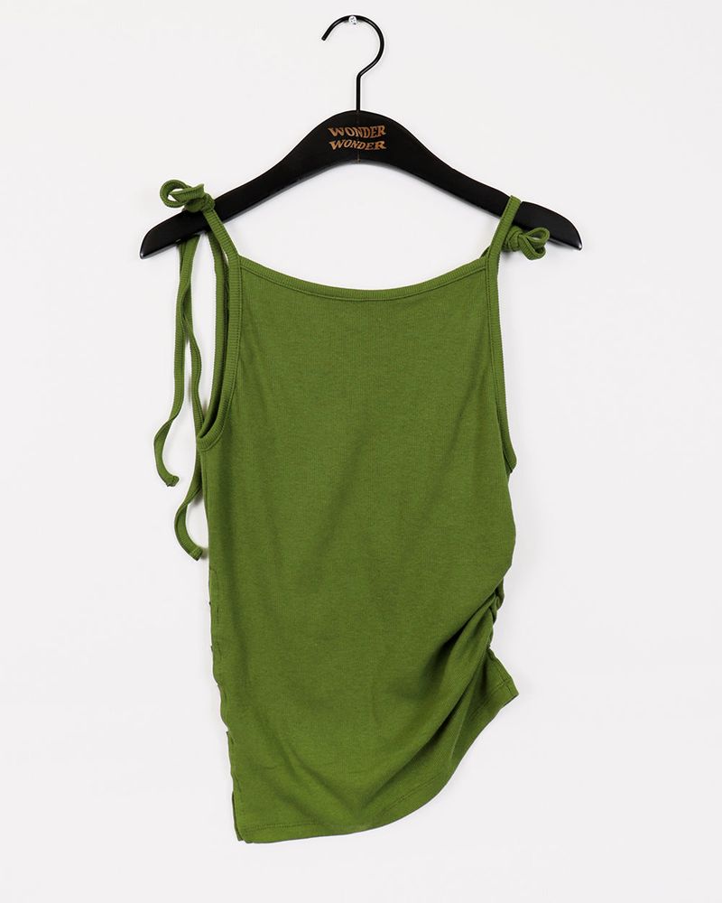Moder Unbalanced Side Button Slit Shirring Sleeveless