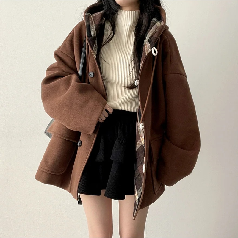 Heel double wool royal boxy pocket hooded coat 