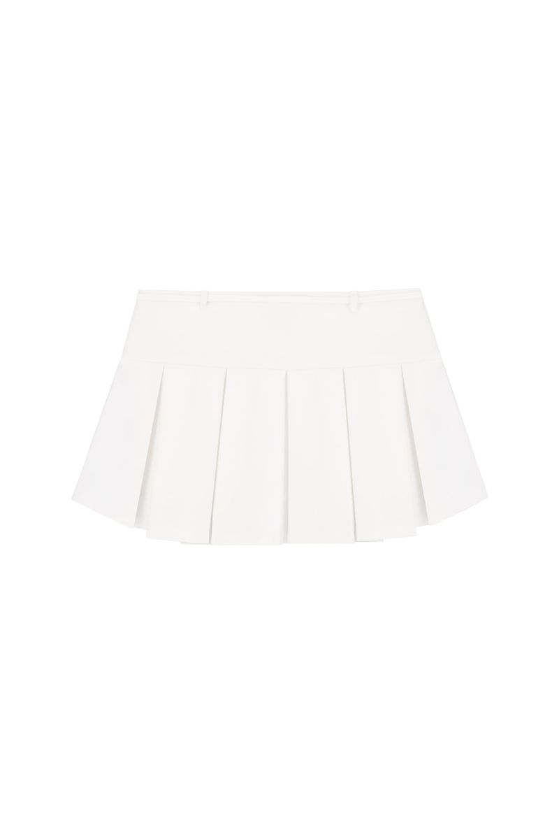 Hugging ribbon pleated skirt, White