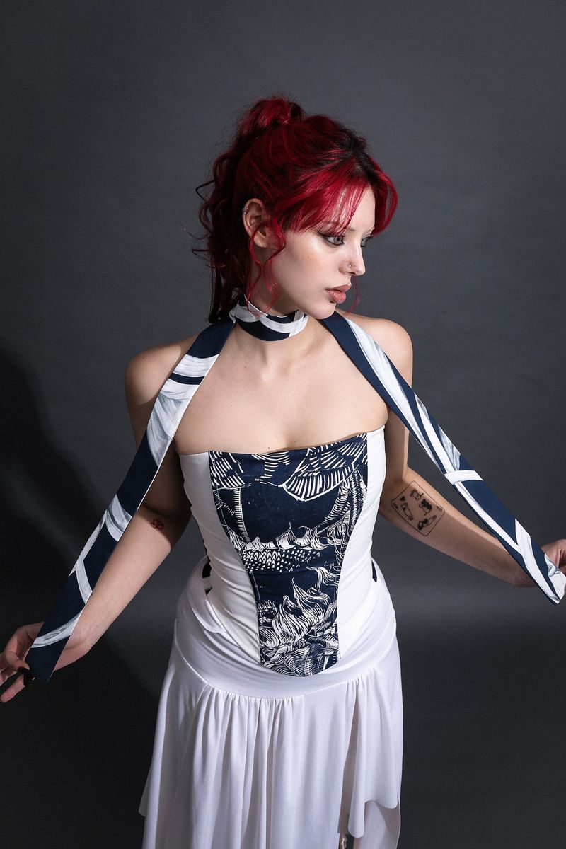 ROMANTIC PRINTED CORSET #WHITE SILK